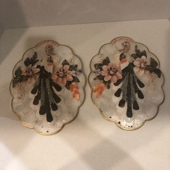 VTG 60s Pair Capiz Shell Art Wall Plaques Original Packaging Made in Philippines - Picture 15 of 15